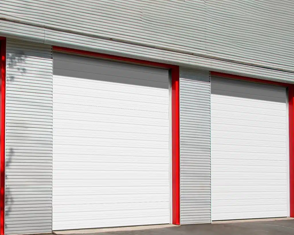 Two white panel commercial overhead doors